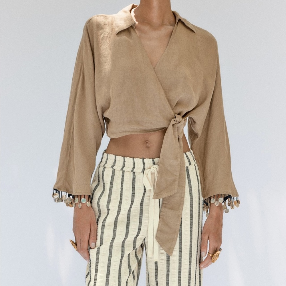 Zara Tan Wrap Crop Top
